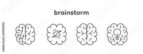  Set of brainstorm line icons. Brain, idea. For UI, web, design. 