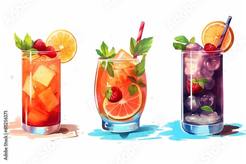 Refreshing Summer Cocktails on White Background. Generative AI