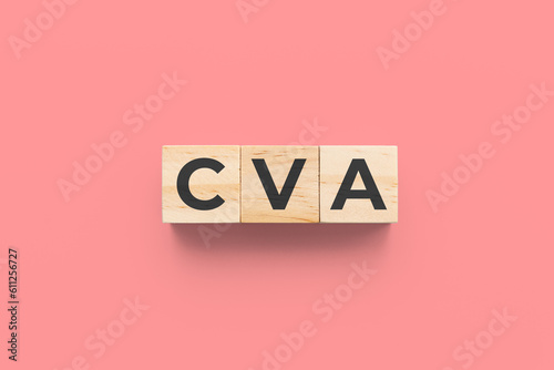 CVA (Cerebrovascular Accident) wooden cubes on red background © epsilomo