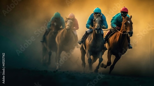 Equestrian Sport of Horse Racing with Jockeys generated by AI