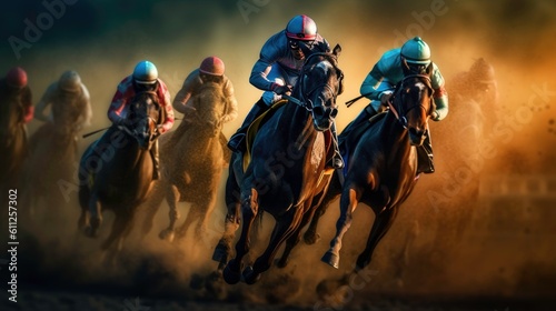 Tela Equestrian Sport of Horse Racing with Jockeys generated by AI