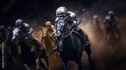 Equestrian Sport of Horse Racing with Jockeys generated by AI © DigitalMuseCreations