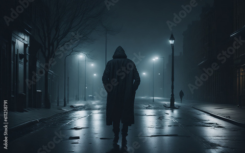A person walking through a dark and empty street - AI