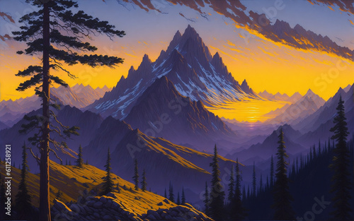 Mountain peak at sunset - AI