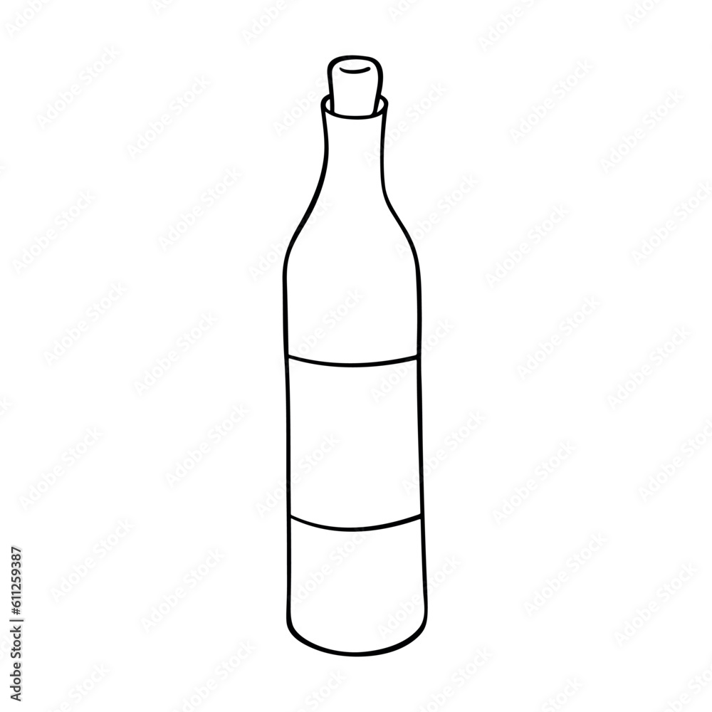Hand drawn wine bottle illustration. Alcohol drink clipart in doodle style. Single element for design Hand drawn wine bottle illustration. Alcohol drink clipart in doodle style. Single element for design