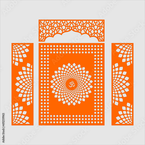 vector om jaali with a square for mandir decoration for cnc cutting welcome Kaman frame. OM- mantra in Hinduisam
