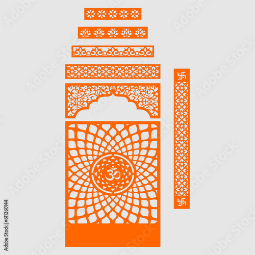 vector om jaali with a square for mandir decoration for cnc cutting welcome Kaman frame. OM- mantra in Hinduisam
