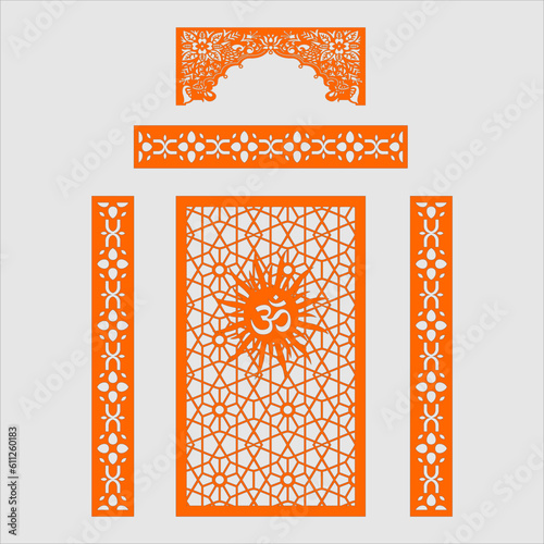 vector om jaali with a square for mandir decoration for cnc cutting welcome Kaman frame. OM- mantra in Hinduisam
 photo