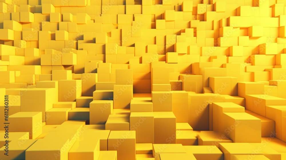 Abstract background with yellow cubes, geometric low-poly installation. Generative AI. Abstract background with yellow cubes, geometric low-poly installation. Generative AI.