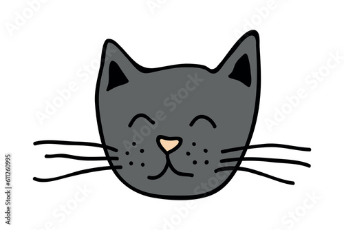 Hand drawn cat muzzle clipart. Cute pet face doodle