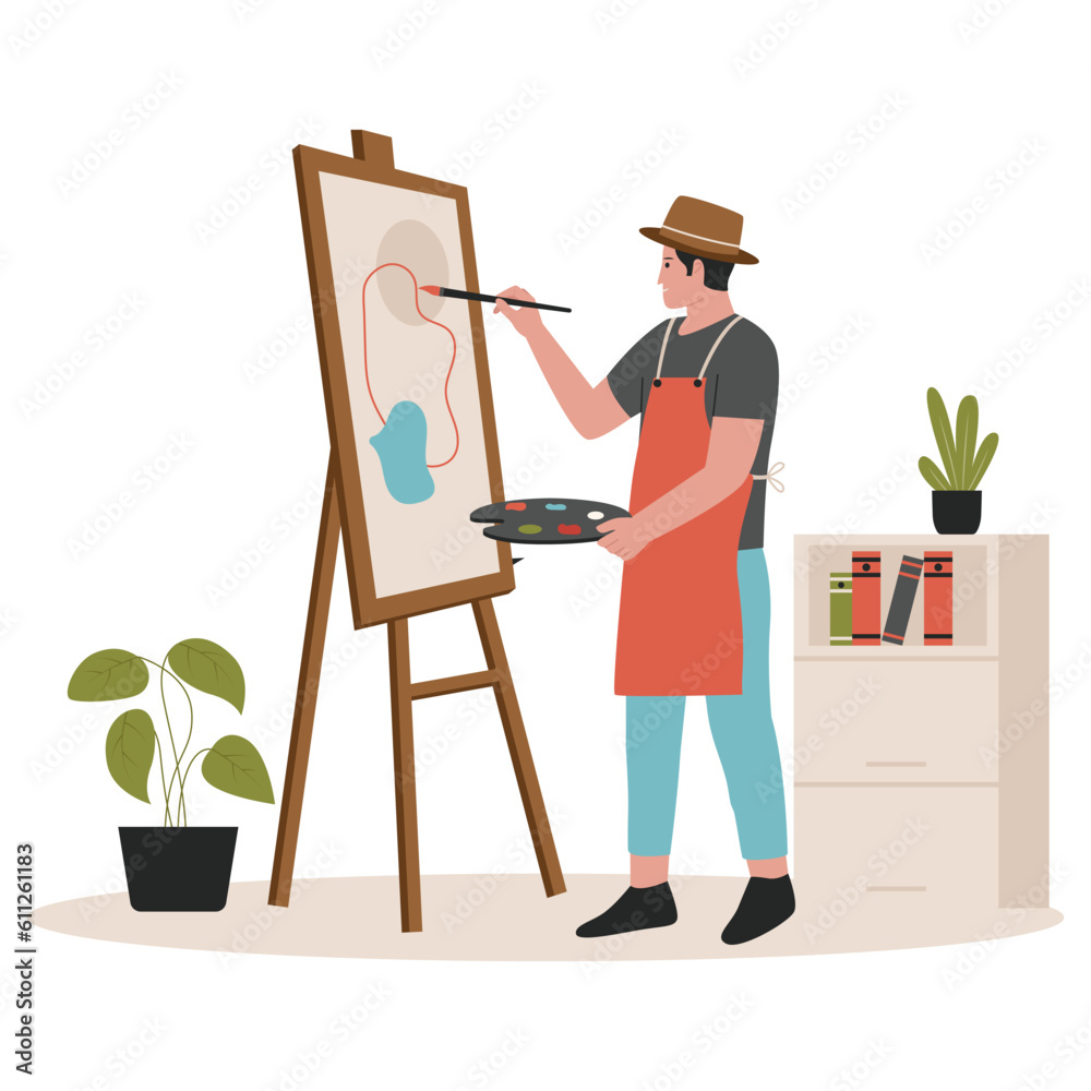 Concept illustration of artist painting on canvas. Illustration for website, landing page, mobile app, poster and banner. Trendy flat vector illustration Concept illustration of artist painting on canvas. Illustration for website, landing page, mobile app, poster and banner. Trendy flat vector illustration