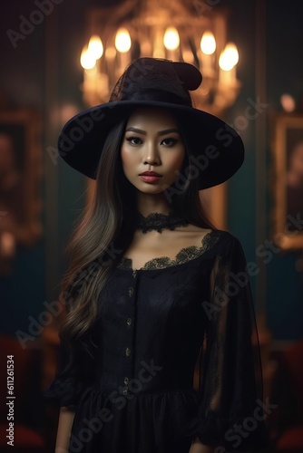 Portrait woman wearing halloween costume made with Generative AI