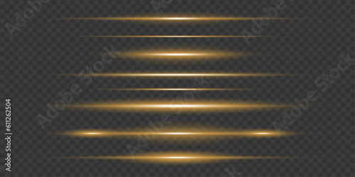 gold horizontal lens flare collection on transparent background