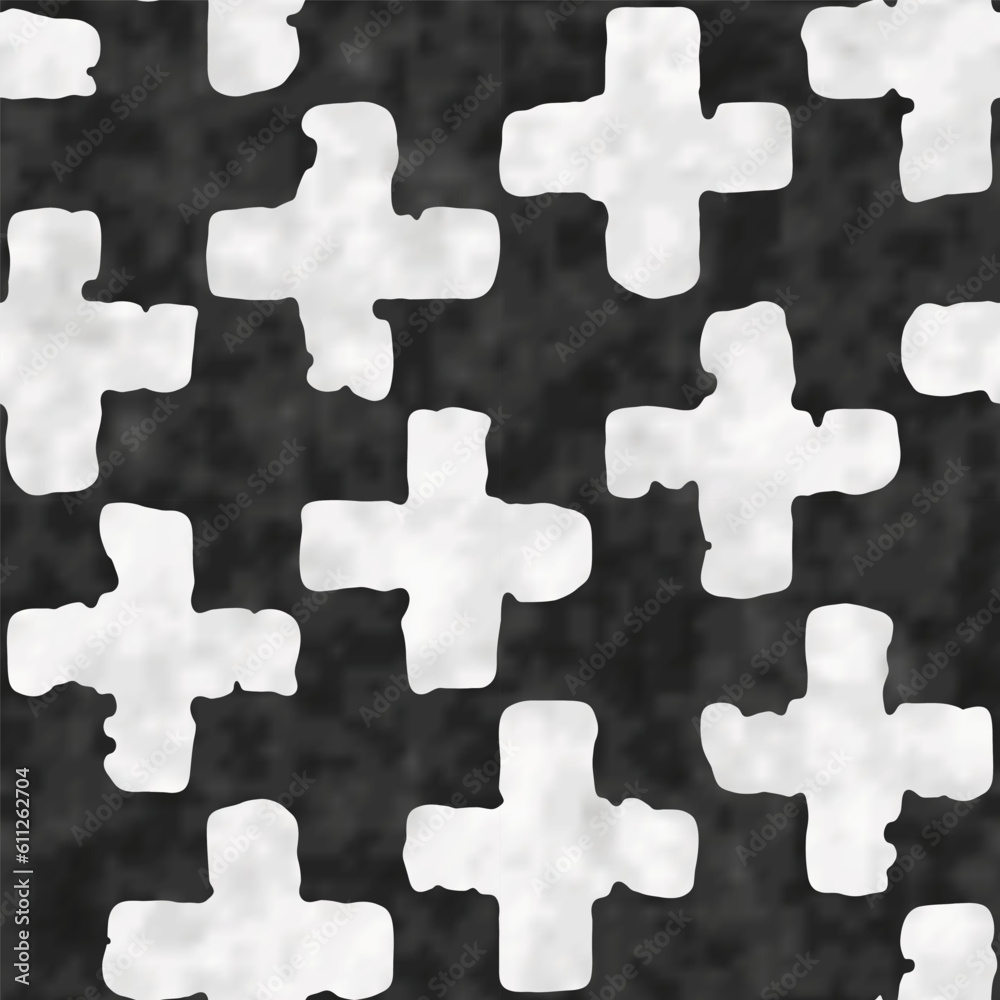 Monochrome Watercolor-Dyed Effect Textured Juji Tsunagi Pattern Monochrome Watercolor-Dyed Effect Textured Juji Tsunagi Pattern