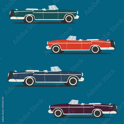 Set of 4 retro cars in red, blue, green and purple © Valeriya
