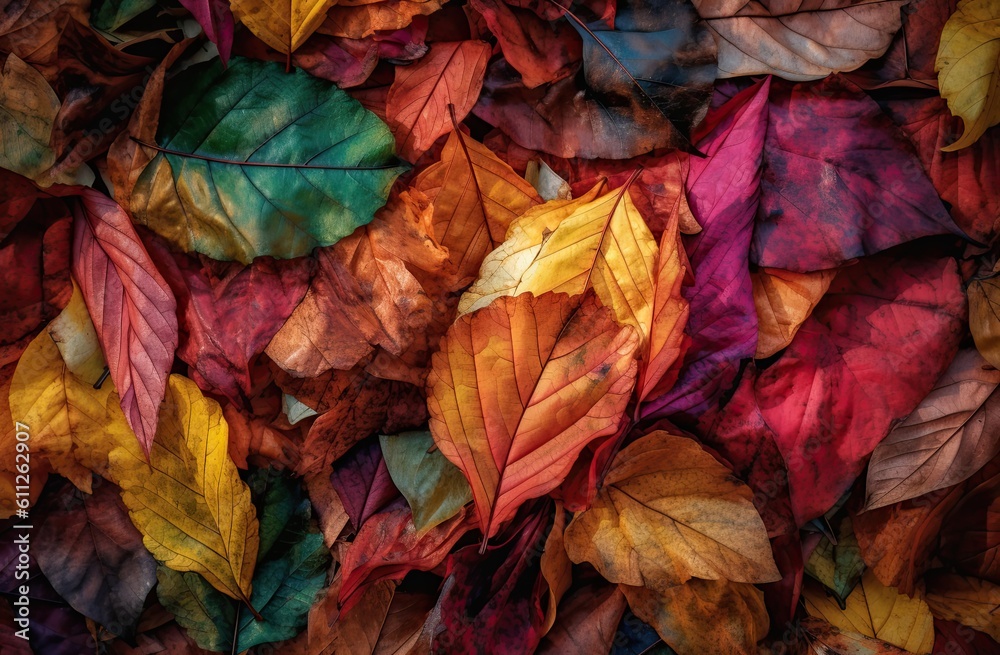 A lot of colorful leaves in the style of naturalistic tones. Generative AI A lot of colorful leaves in the style of naturalistic tones. Generative AI