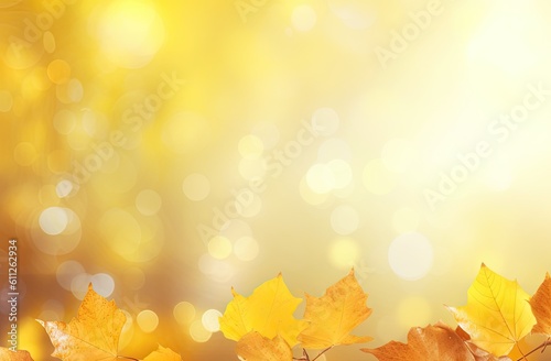 Beautiful sunny colorful autumn leaves background. Generative AI
