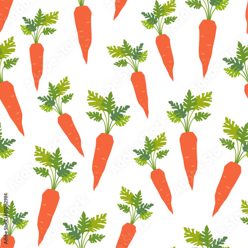 Carrot seamless pattern. Hand drawn vector illustration. Isolated objects on white background.