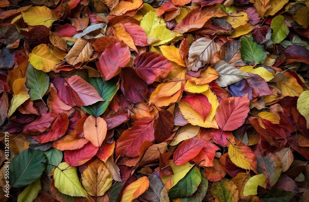 A lot of colorful leaves in the style of naturalistic tones. Generative AI A lot of colorful leaves in the style of naturalistic tones. Generative AI