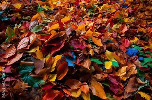 A lot of colorful leaves in the style of naturalistic tones. Generative AI © Gelpi