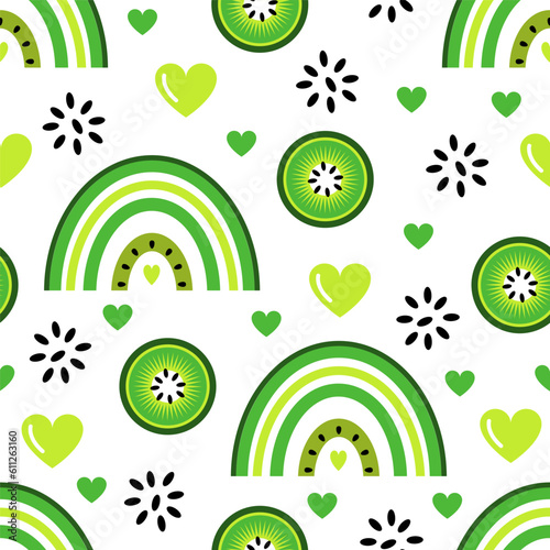 Vector seamless pattern with summer rainbow stylized kiwi. Great for home decor, packaging, paper packaging, fashion design, textiles