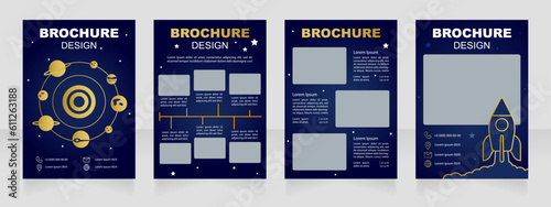 Planetary science blank brochure design. Solar system observation. Template set with copy space for text. Premade corporate reports collection. Editable 4 paper pages. Arial Black, Regular fonts used