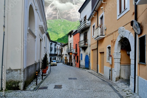 Fototapeta Naklejka Na Ścianę i Meble -  A narrow street in Summonte, a small Campania town in the province of Avellino, Italy.