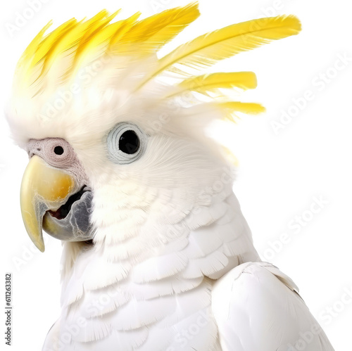 Close up portrait of a cackatoo isolated on white background as transparent PNG, generative AI animal