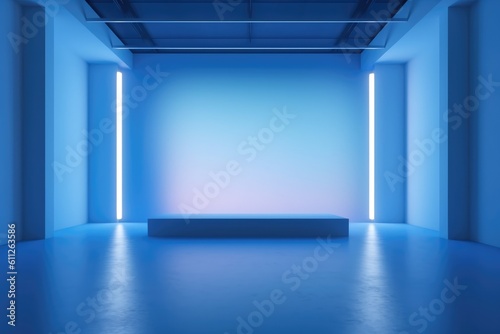 minimal blue color studio background for product photography  empty room  blank stand for products  3D Rendering  generative AI
