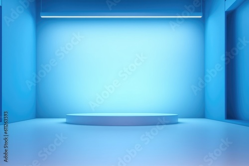 minimal blue color studio background for product photography  empty room  blank stand for products  3D Rendering  generative AI