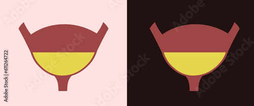 Simple minimalistic illustration of urinary bladder full of urine on light and dark background