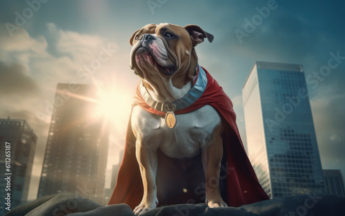 Slika na platnu The Bulldog Avenger on the Skyscraper Edge. Generative AI