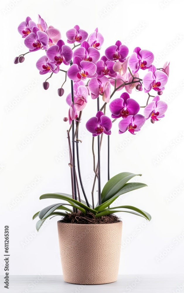 Naklejka premium Flowers orchid on white background in flower pot