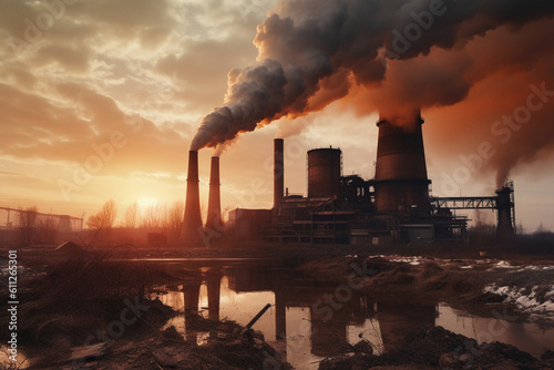 Power plant emitting toxic fumes into the atmosphere, Climate change and environmental degradation, climate change, pollution Generative AI