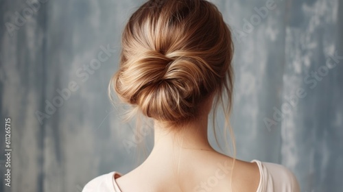 Stock photo of bun hairstyles for long hair, look from the back, without text - generative AI