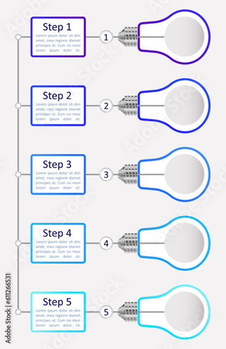 Digital innovation infographic chart design template. Problem solving. Abstract infochart with copy space. Instructional graphics with 5 step sequence. Visual data presentation. Calibri font used