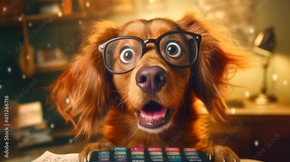 Shocked dog in a calculator. Generative Ai