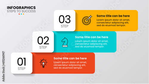 Infographic template. 3 stairs with icons and text