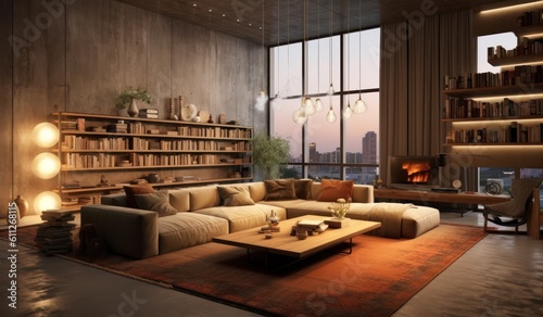 Close Up of a Stylish Couch. Luxurious Feel of an Industrial Loft Living Room