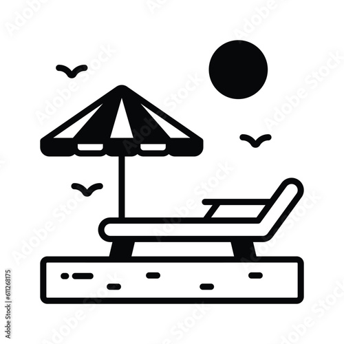 An icon of sunbed represents tanning or relaxation in the sun, premium vector design