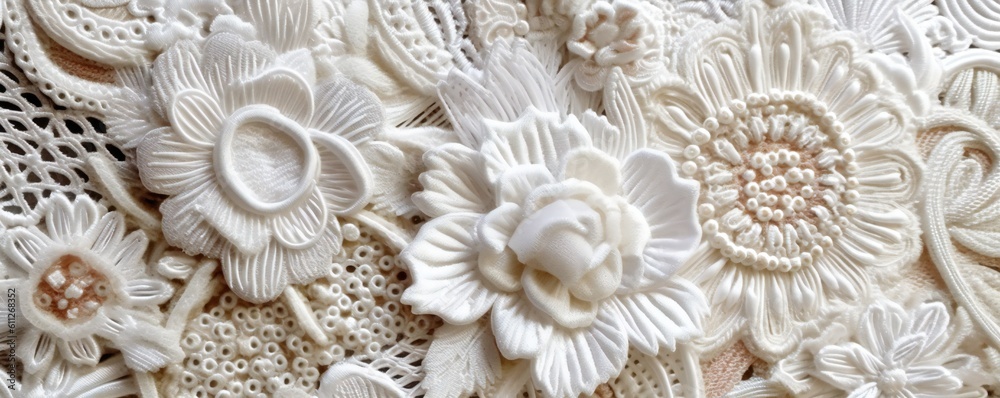 Stitched ornate floral embroidery background Generative AI Stitched ornate floral embroidery background Generative AI
