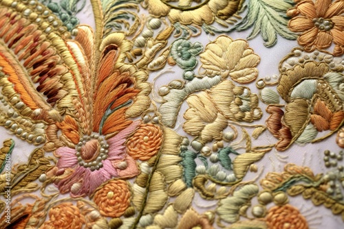 Stitched ornate floral embroidery background Generative AI