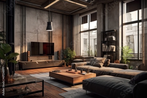 Details of a Chic Sofa, the Centerpiece of a Contemporary Loft Living Room