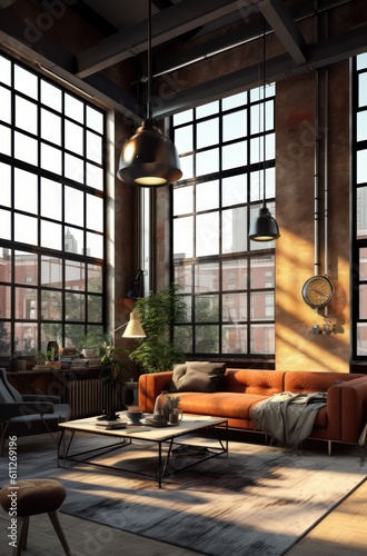 Close Up of a Stylish Couch Enhancing the Luxurious Feel of an Industrial Loft Living Room...