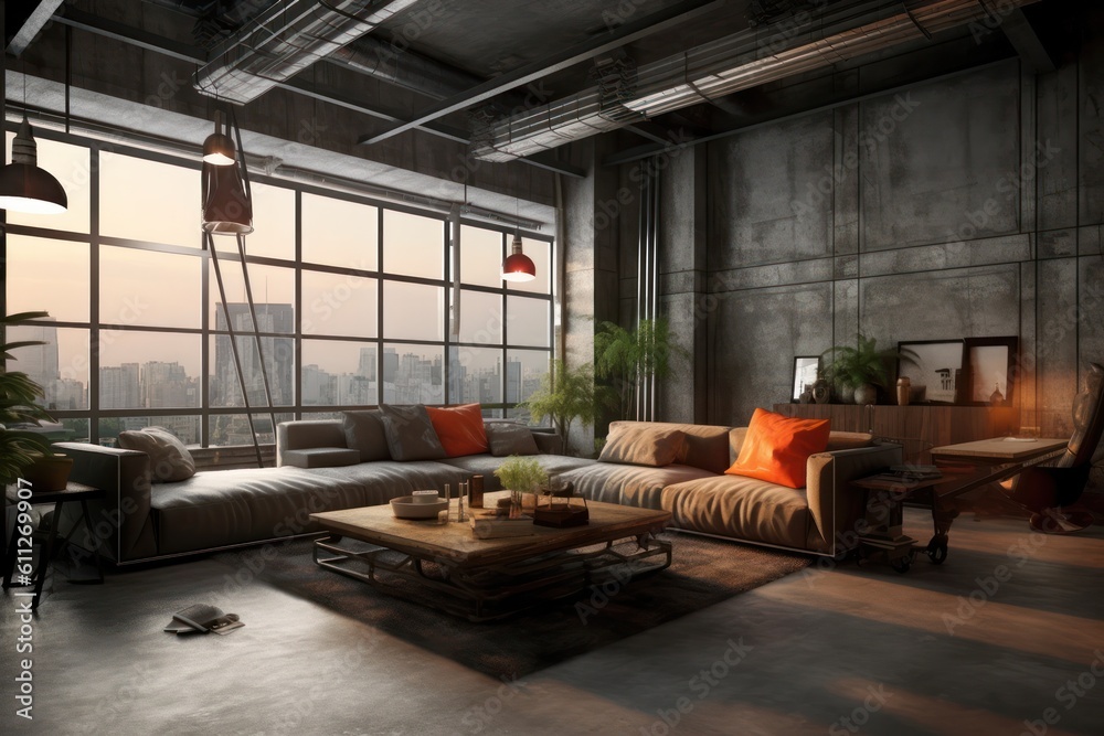 Wide Angle View of a Luxurious Loft Living Room