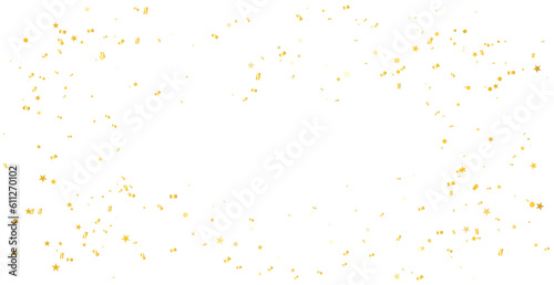 Golden Tiny Star Confetti And Streamer Ribbon Falling On Transparent Background. Vector