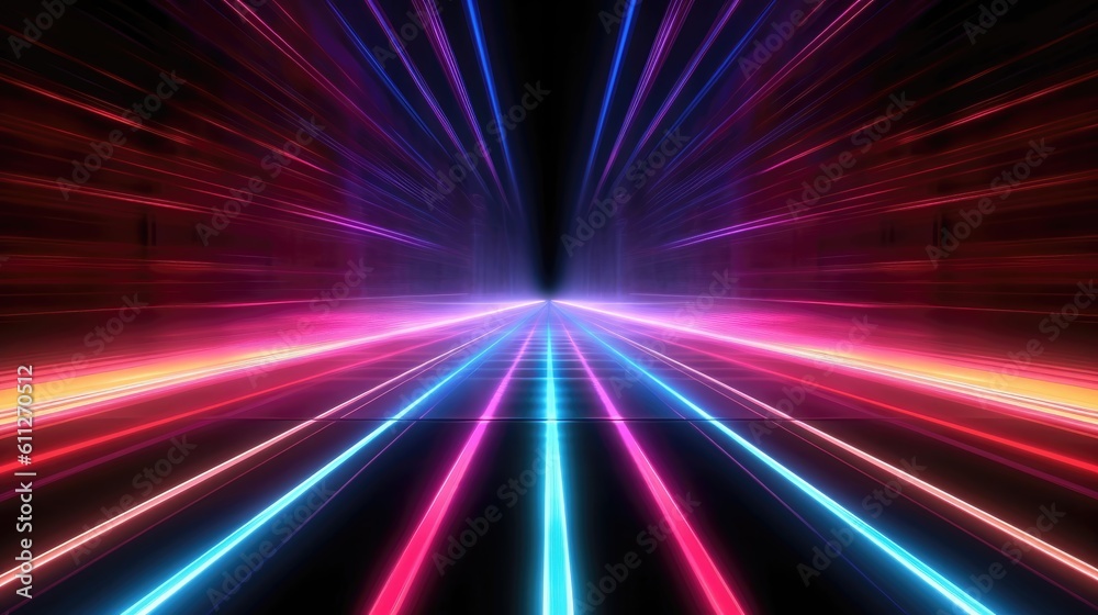 Abstract background with colorful glowing neon light and light trails. Generative AI Abstract background with colorful glowing neon light and light trails. Generative AI