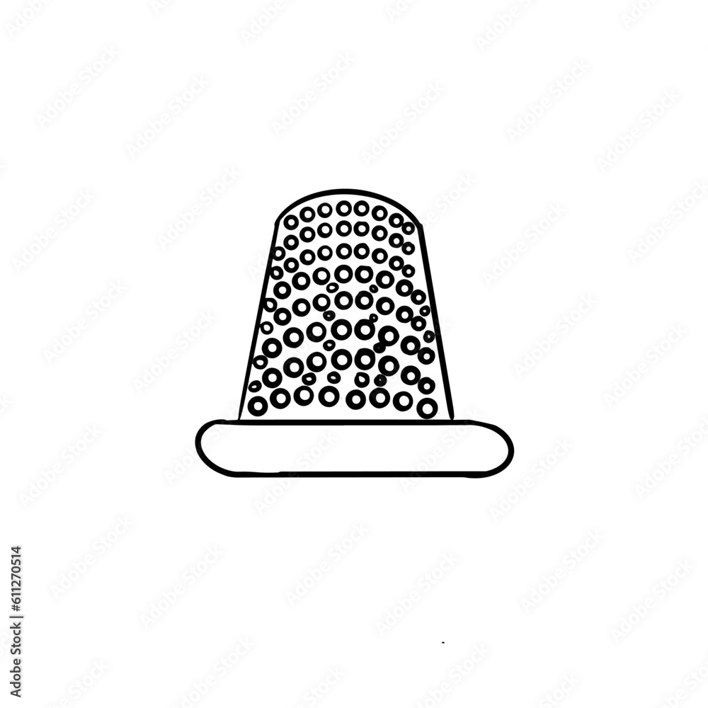 Vector sketch hand drawn thimble silhouette, line art Stock Vector