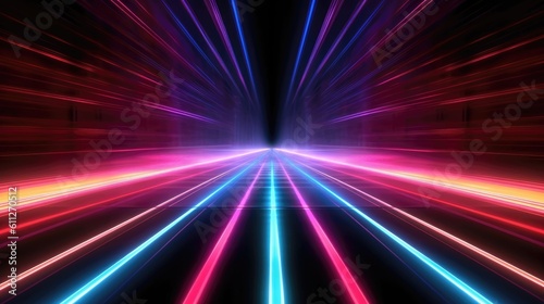 Abstract background with colorful glowing neon light and light trails. Generative AI
