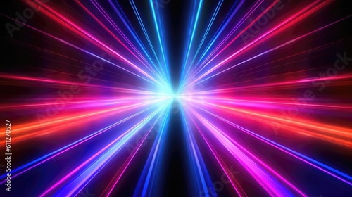 Abstract background with colorful glowing neon light and light trails. Generative AI